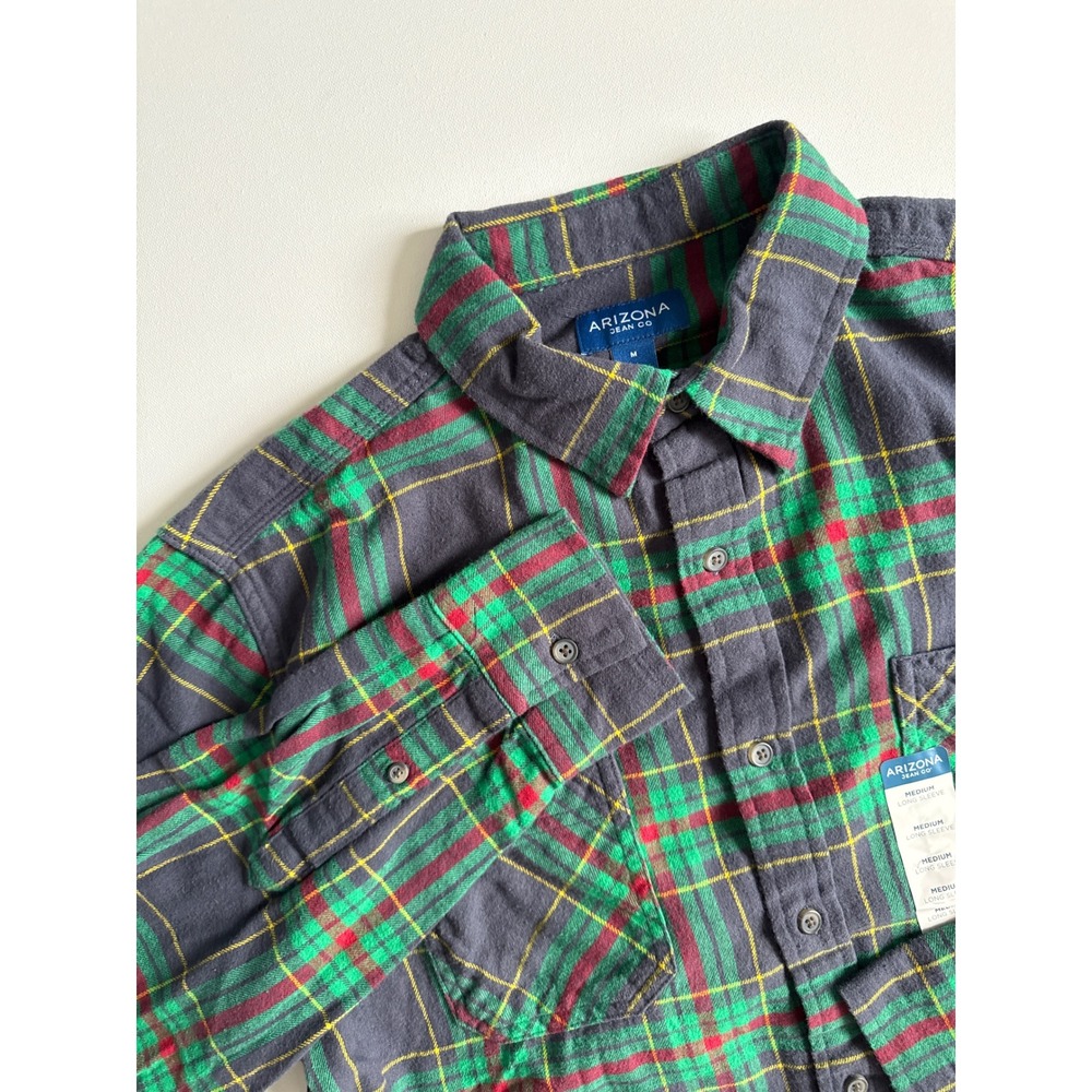 Arizona Jean Co Mens Navy Tartan Plaid Flannel Shirt Long Sleeve Cotton Medium